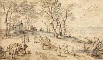  village Tableaux - Les villageois en route vers le marché flamand Jan Brueghel l’Ancien